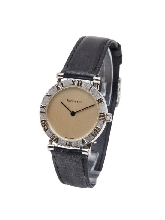 Tiffany & Co Atlas Watch Silver Black Leather display picture 1